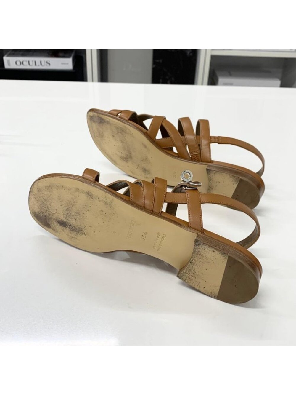 Hermes Leather Kelly Strap Sandals Brown - Picture 6 of 11